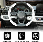 2pcs Universal Fit Carbon Fiber Steering Wheel Cover, Anti-Skid Steering Wheel Cover/Segmented Steering Wheel Protector/Car Interior Accessories (White)
