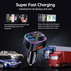 Bluetooth 5.4 FM Transmitter Car Adapter 48W (PD 36W & 12W) [Light Switch] [HiFi Bass Sound] [Fast Charging] Wireless Radio Music Adapter LED Display Hands-Free Calling Support USB Drive