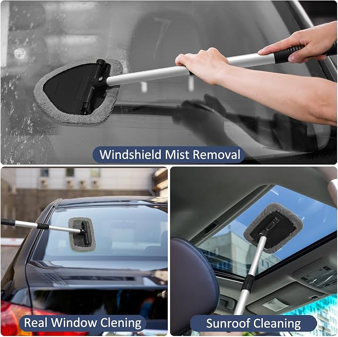 20 Pieces Windshield Cleaner Tool, Inside Car Windshield Cleaning Tool with 12 Microfiber Pads, 4 Spray Bottle, and Extendable Handles Car Window Cleaning Tool Kit, Gray