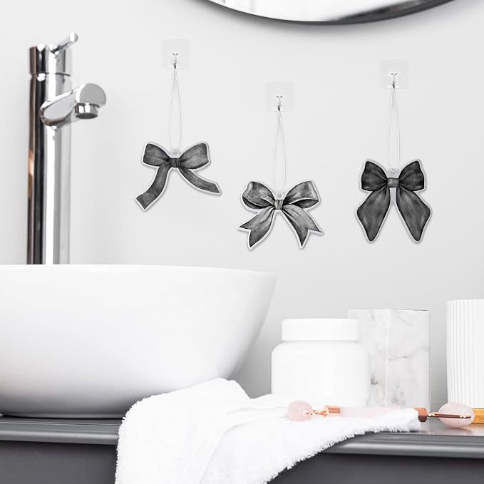 12Pcs Black White Coquette Bow Car Air Freshener Hanging Aesthetic Diffuser Ornaments Refresh Air Fragrant Pendant Car Interior with Essential Oils Gift Long-Lasting for Home Accessories Decor