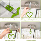 2 Pcs Heart Shaped Car Handle Strap – JD M Drift Charm Rear Bumper Warning Ring Decor for Car Interior Exterior, Subway Bus Handle Accessory, Cute Heart Car Decor Gift for Drivers (Green-Silver)