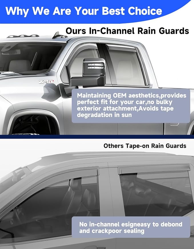 in-Channel Window Rain Guards Fit for Chevy Silverado & GMC Sierra 2500HD/3500HD 2020–2026 Crew Cab, Window Deflector, Extra Durable Vent Window Visors, Visors Vent Shades Car Accessories