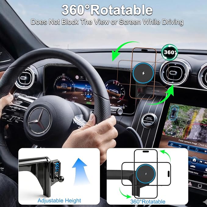 Car Phone Holder for Mercedes-Benz 2023–2026 GLC & 2022–2026 C-Class, 15W Magnetic Wireless Car Charger, 12.3-Inch Screen Precision Fit, OEM-Style, No View Obstruction Phone Mount with MagSafe