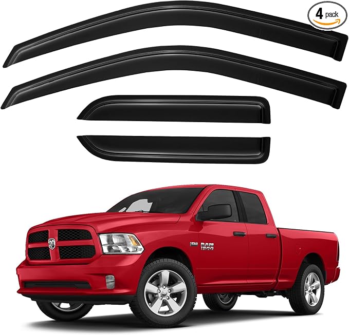 Window Visors Rain Guards for 2009-2018 Dodge Ram 1500 Quad Cab, Out-Channel Window Vent Wind Deflectors Visors Shades for 2019-2023 Ram 1500 Extended Cab Classic Model