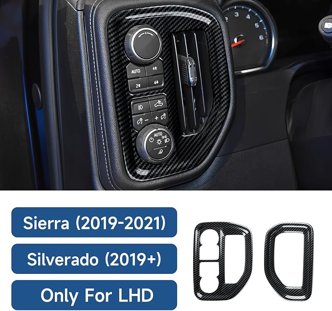 Car Dashboard Side Air Vent AC Outlet Trim ABS Carbon Fiber Interior Decal Cover for 2019-2025 Chevy Silverado/GMC Sierra 1500 | for 2020-2025 Silverado/Sierra 2500 3500 HD Accessories (Style B)