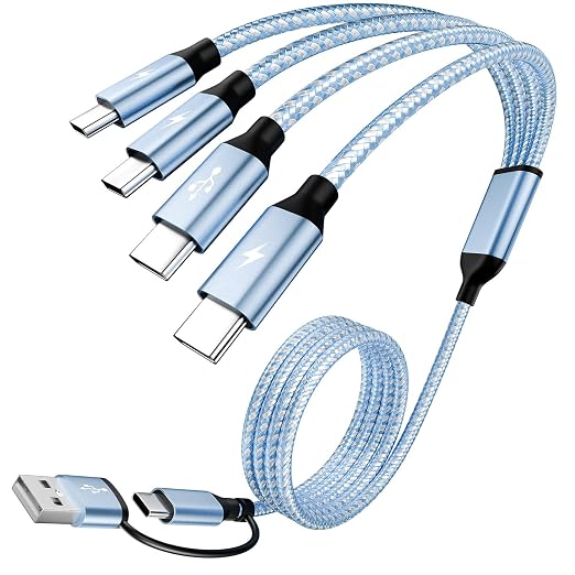 USB C Splitter Multi Charging Cable,USB A/C to USB C Charging Cord,USB C to USB C Cable,4 in 2 Multi Charger Cord with 4 Type-C Connectors Compatible with iPhone16/15/Cell Phones Tablets,Blue