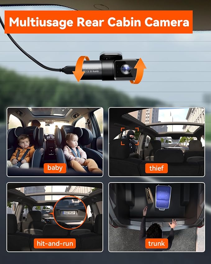 N5 4 Channel WiFi 360° All Sides Dash Cam, STARVIS 2, IR Night Vision, 2.7K+1080P*3 Front Rear Inside Dashcam, Voice Control, GPS, 24 Hours Buffered Parking Mode Dash Camera, 512GB Max (N5)