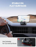 Car Phone Holder Mount, 360° Adjustable & Avoid Sun Glare Phone Holder for Car, Slip Free Spring Snap Design Dashboard Phone Stand, Compatible with Smartphones, GPS Devices