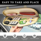 Car Sun Visor Organizer, Leather Multi-Pocket Visor Organizer Pouch with Double Zippers Net, Sunglass Holder Storage Pocket for License Pen Key Card Registration Document (Purple)
