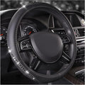 Bling Diamond Black Leather Steering Wheel Cover, Studded Crystal Rhinestones Universal Fit 14" 1/2-15" Glitter for Women Sparkle Girl Fit Suvs,Vans,Sedans,Car,Trucks, Silver Diamond
