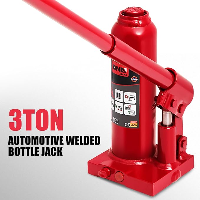 3 tons / 6000 lbs Lifting Automotive Welded Hydraulic Bottle Jack for Car SUV Pickup Truck, Auto Repair, with Manual Handle & Carrying Storage Case, Red