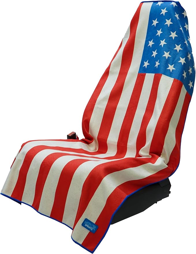 Athletic Running Towel, Full-Sized, Car Seat Cover - Performance Microfiber (American Flag w/Snaps)