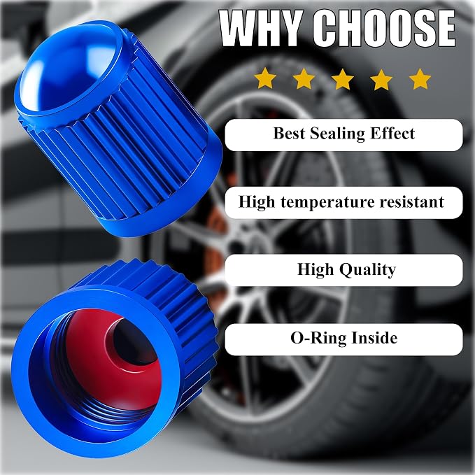 100PCS Tire Valve Stem Caps, Corrosion Resistant, with O Rubber Ring, Airtight Seal Heavy Duty Dustproof Tire Valve Stem Covers for Cars, SUV, Trucks, Bikes, Motorcycles, Bicycles(Blue)