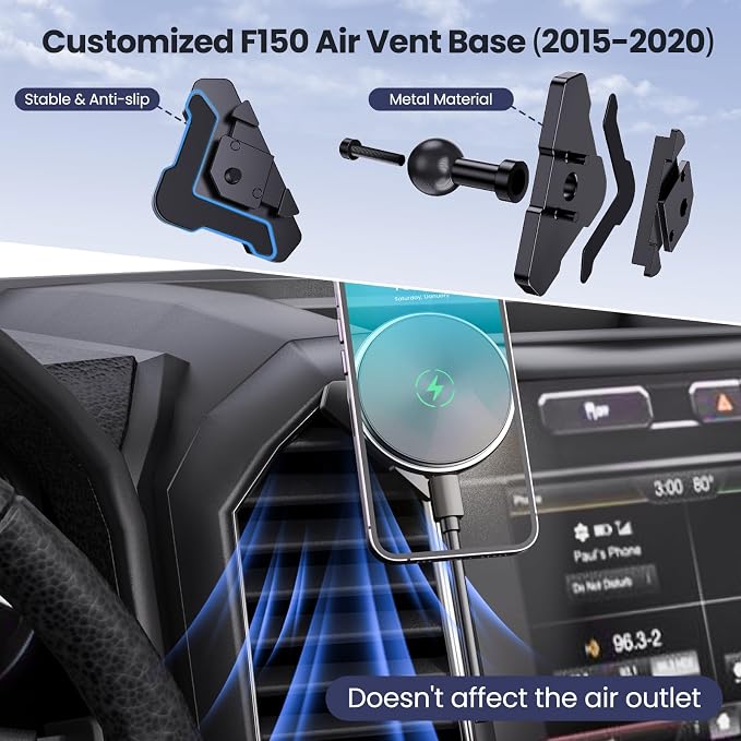 Wireless Charger Magnetic Vent Phone Mount Compatible with 2015-2020 Ford F-150, 2017-2021 Super Duty & 2018-2021 Expedition Metal Phone Holder Cradles Bracket Stand for All Smartphone