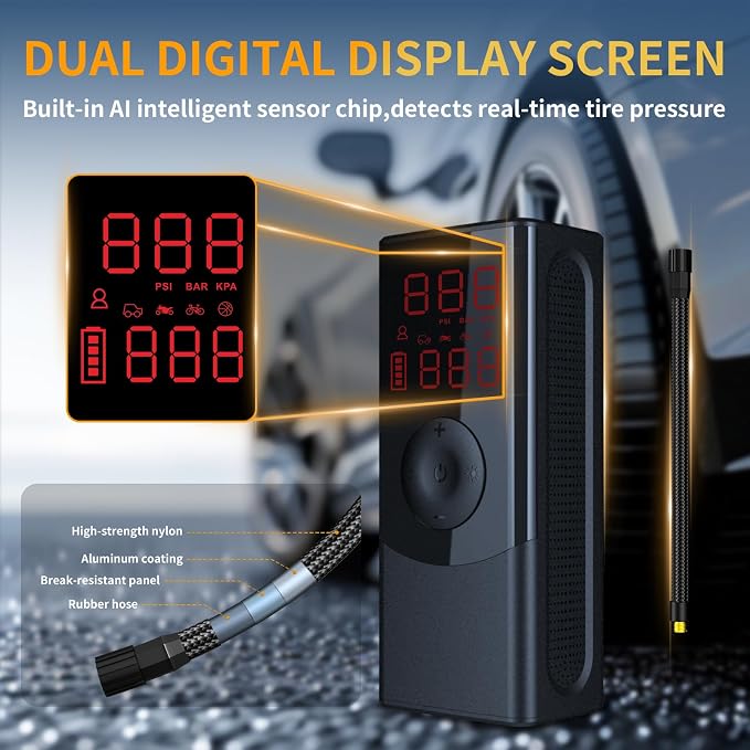 Tire Inflator Portable Air Compressor, Brighter LED Light & Auto-Shut Off, Dual Power 9000mAh Faster Tire Inflator, 150PSI Cordless Air Pump,for Car Tires, Motorcycle, Bicycle, Ball