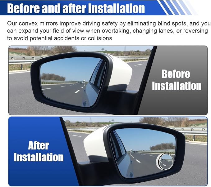 2PCS Blind Spot Mirrors, 2" Round HD Glass Convex Car Rear View Mirror, 360° Adjustable Wide Angle Side Mirror with Self Adhesive Back, Universal for Cars, SUVs, Trucks (Silver)