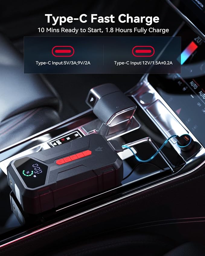 Andeman 4000A Jump Starter with 150PSI Air Compressor, Car Jump Box with Type-C Quick Charge, All in One 12V Lithium Battery Car Jumper for 8.5L Gas/7L Diesel Engine, Ep-177