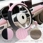 Steering Wheel Cover with Ears Keychain Fit 14-15 inch Black Pink | Cute Ears Car Steering Wheel Covers for Women Girls Elastic Breathable Steering Wheel Protector Accessories Universal Size