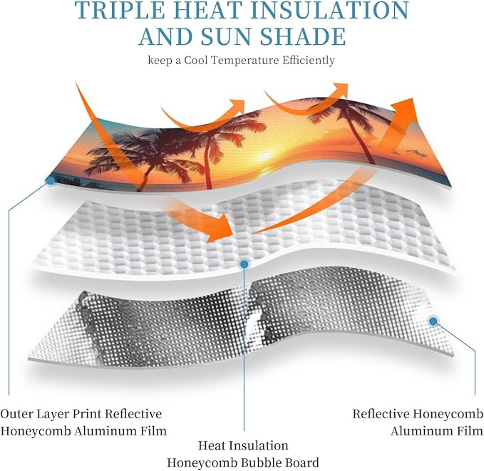 Windshield Sun Shade Beach Palm Tree Sunrise Car Front Window Sunshade Cover for Truck SUV Blocks UV Rays Automotive Visor Interior Protector 51 x 27.5 inch