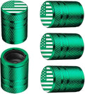 American Flag Tire Valve Stem Caps - (5 Pack) Metal Air Caps with Plastic Liner, Corrosion Resistant, Leak-Proof, Universal Stem Covers for Cars Trucks Motorcycles and Bikes - Green