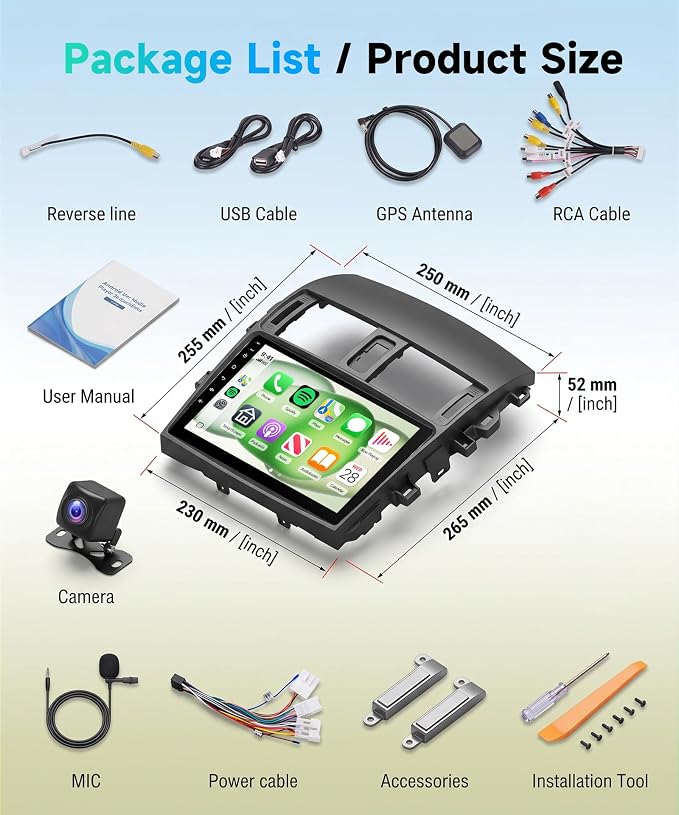 8 Core 6G+128G Android 15 Car Stereo for Toyota Corolla 2009-2013, AI Noise Reduction, Wireless Carplay Android Auto 9 Inch IPS GPS 5G-WiFi DSP FM RDS, Bluetooth 5.0 SWC HD Backup Camera