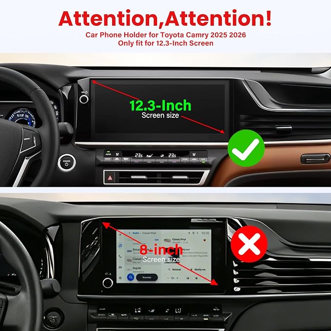 Car Phone Holder Fit for Toyota Camry 2025-2026 Accessories -Cell Phone Mount for Camry 12.3 inch Touchscreen Hands-Free 360° Rotation (NOT FIT 8 inch) Does Not Affect Air Vent