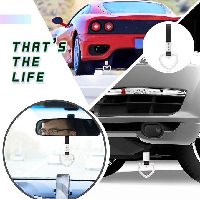 Bling Car Accessories Bling Heart Handle Ring Car Accessory for Women Hearts Hand Strap Drift Charm Rear Bumper Warning Ring Decor for Auto Interior Exterior Decoration(Colorful,Heart Style)