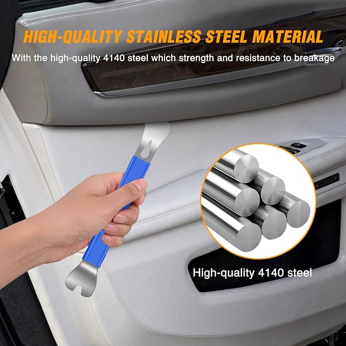 11PCS Trim Removal Tool Kit, Metal & Nylon Pry Tools Set for Car Door Panel, Dashboard, Audio, Clips, Fastener Remover w/Storage Box – Blue