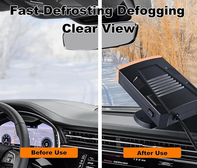 Portable Car Heater and Defroster, 12V Car Heater that Plugs into Cigarette Lighter, 200W Fast Heating Windshield Defroster Defogger, 360° Rotatable Car Heaters for Vehicle,RV,SUV(Black&Gold)