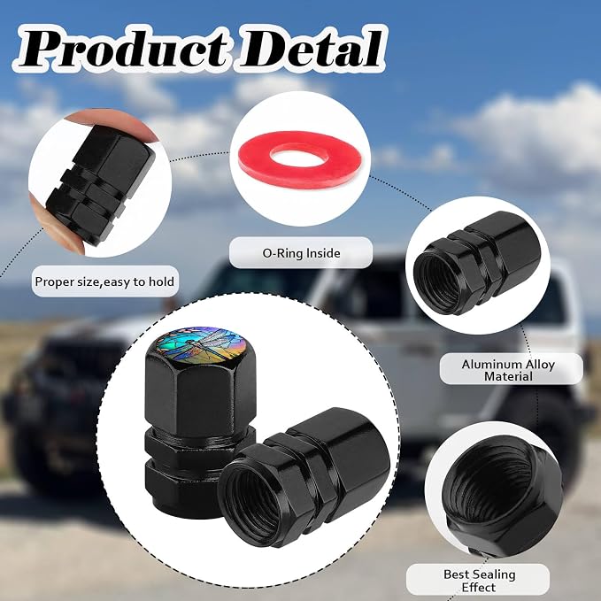 4Pack Dragonfly Car Tire Valve Stem Caps Aluminum Valve Stem Covers Air Cap | Corrosion Resistant Car Valve Cap for Auto SUV Bike Motorcycle Valve Decor Dragonfly Car Accessories Gifts