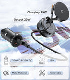 15W for MagSafe Car Mount Charger, Magnetic Wireless Car Phone Holder for iPhone 17 16 15 14 13 12 Pro Max, 360° Adjustable iPhone Charger for Car with USB C Car Charger Adapter