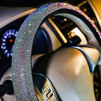 Car Bling Steering Wheel Cover for Women Girls 15 Inch Universal Colorful Crystal Rhinestone Diamond Rainbow Bling Accessories Anti Slip Wheel Protector Sparkling, Black
