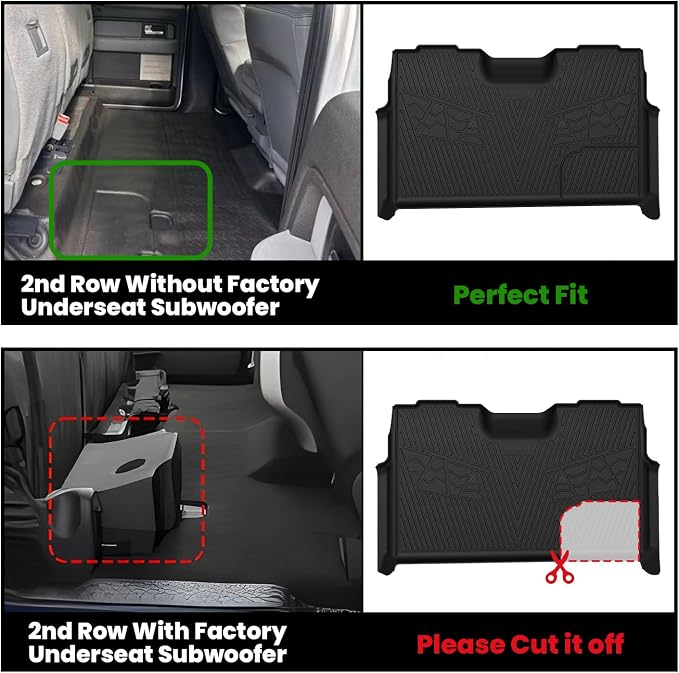 Floor Mats for Ford F-150 2011-2014 SuperCrew 1st Row Bench Seating Carpet Floor, All Weather Protector Car Liners TPE Truck Mats, Front & Rear Rows, 3pcs Black