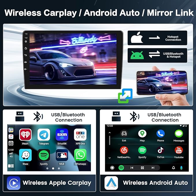 8 Core 4+64G Radio for Mitsubishi Lancer 2007-2012 Android 15 CarPlay Stereo Upgrade 10.1" Touch Screen Android Auto Bluetooth GPS 59UI Backup Camera