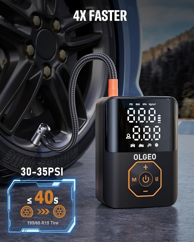 Portable 160PSI Cordless Tire Pump with Digital Gauge, Auto Stop & LED | Cordless Portable Tire Inflator 160PSI for Car Motorcycle Bike Ball