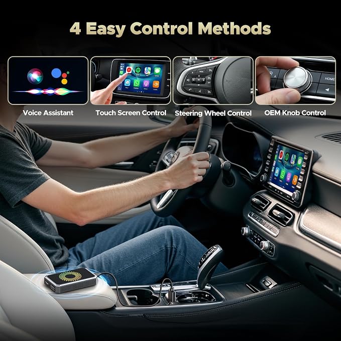 3-in-1 Wireless Carplay Adapter Magic AI Box with YouTube TikTok APPs Upgrade Wired Car Play to Wireless Support USB Drive for iPhone 10+ and Android 13+