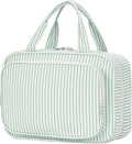 Striped Travel Toiletry Bag for Women Large Hanging Makeup Bag Organizer Toiletries Bag for Full Size Essentials Accessories Cosmetics (Mint Green Stripe (Large))