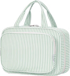 Striped Travel Toiletry Bag for Women Large Hanging Makeup Bag Organizer Toiletries Bag for Full Size Essentials Accessories Cosmetics (Mint Green Stripe (Large))