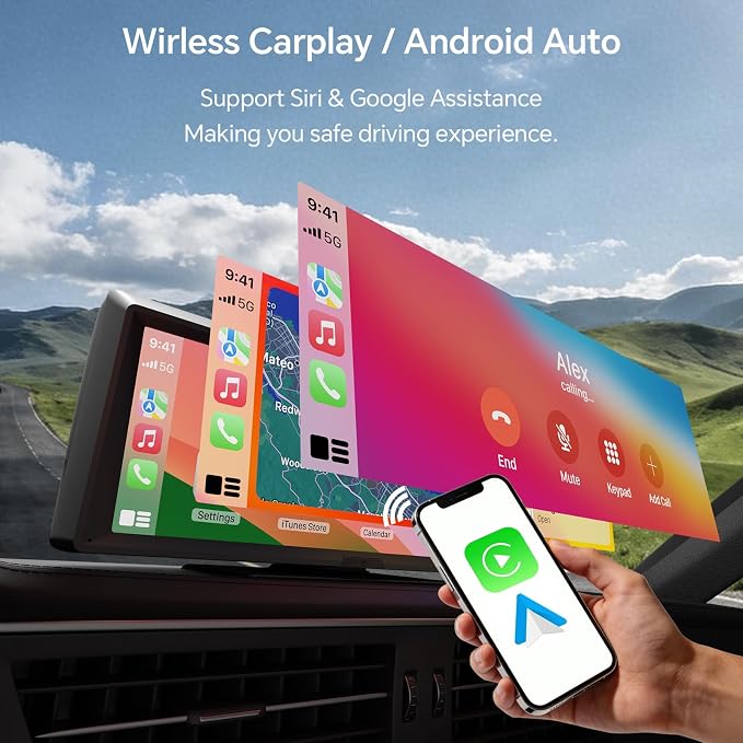 8.1" Portable Wireless Carplay Car Stereo, Apple CarPlay & Android Auto, 2K Built-in Dash Cam, 1080P Backup Camera, Plug & Play Touchscreen with Offline GPS Navigation, Bluetooth 5.2 for Truck SUV RV