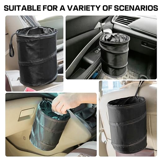 2 Pcs 1 Gallon Collapsible Car Trash Can with 20 Garbage Bags | Foldable Hanging Mini Automotive Garbage Bin | Waterproof Leakproof Pop-Up Vehicle Rubbish Organizer