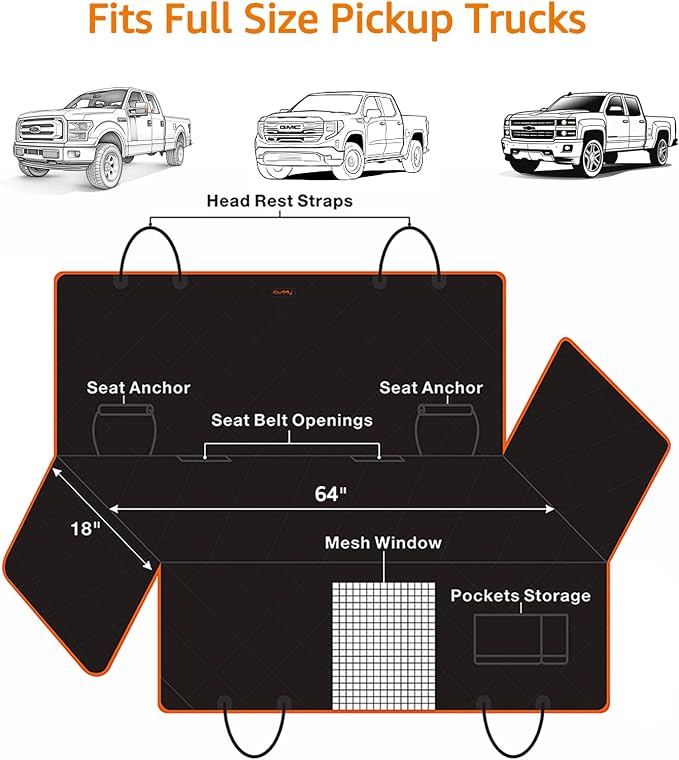 XXL Dog Seat Cover for Trucks with Mesh Window Waterproof Dog Truck Hammock Durable Back Seat Protector for Full Size Pickup Trucks Machine Washable X-Large Truck Pet Seat Cover for Ram 1500