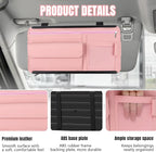Car Visor Organizer, Leather Multi-Pocket Auto Sun Visor Storage Pouch with Sunglasses Holder, Card Holder, Zipper Pocket, Net Pocket, Pen Slot, Universal Interior Car Accessories (Pink)