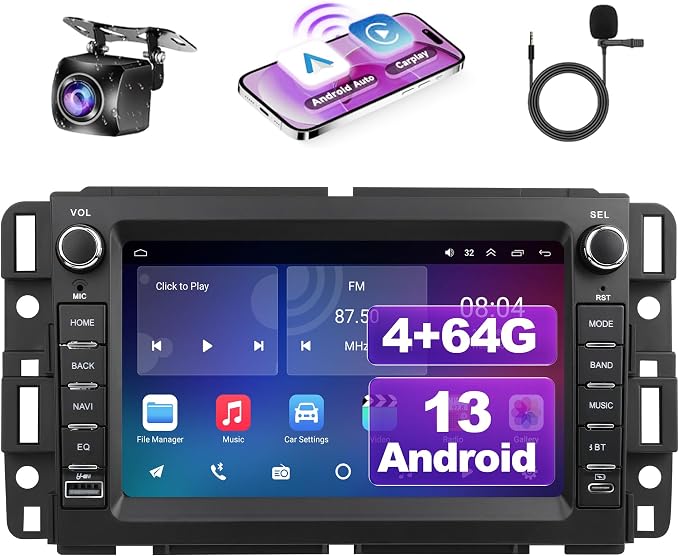 7" Car Radio for Chevy Suburban 2007 2008 2009 20102 2011 2012, [4+64G ROM] Android 13 Touch Screen Radio with Wireless Carplay Android Auto GPS Bluetooth WiFi SWC FM RDS Mirror Link Backup Camera