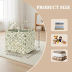 Floral Fabric Storage Basket Car Interior Storage Basket Underwear Sundries Laundry Baskets Supplies Home Organizer Bag (Green)