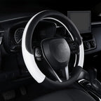 Auto Car Genuine Leather Steering Wheel Cover Anti Slip Wrap 15" (White)