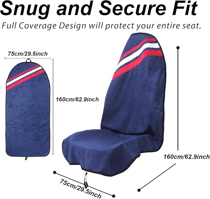 Waterproof Car Towel Seat Covers Front Seats for After Gym Workout,Auto Universal Interior Sweat Towels Cloth Bucket Carseat Cover Protector for Trucks SUV RV Boat Van (Navy Blue)
