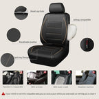 Universal FIT Piping Leather Car Seat Cover, for suvs,Van,Trucks,Airbag Compatible,Inside Zipper Design and Reserved Opening Holes (Full Set, Black and Beige)