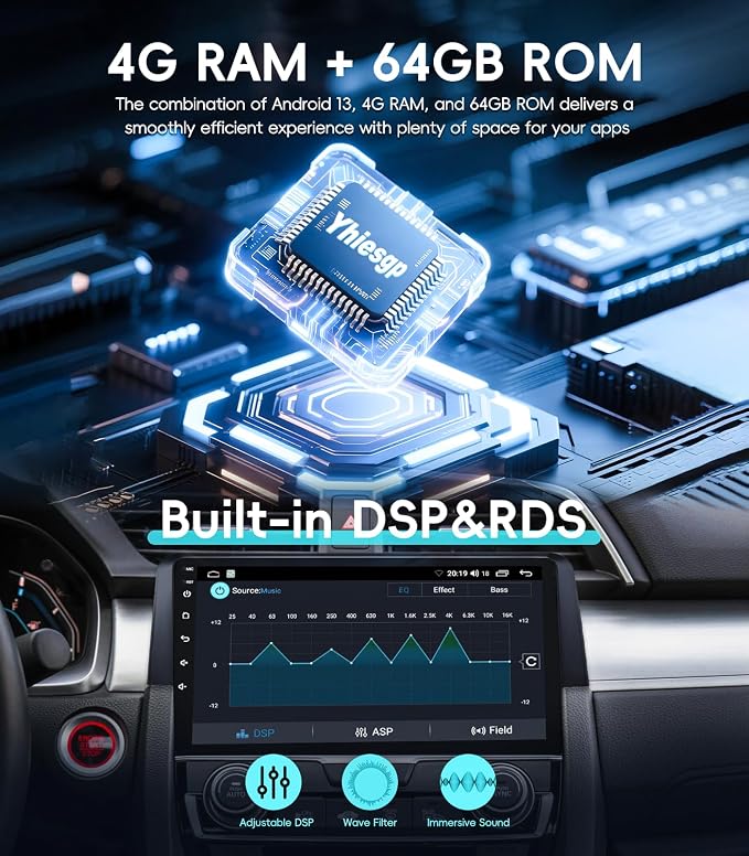 4G+64GB Android 13 Car Radio Stereo for Honda Civic 2016-2021, 9" Touch Screen Head Unit with Android 13/CarPlay/Android Auto/GPS Navigation/Bluetooth/FM/DSP Radio/AHD Backup Camera