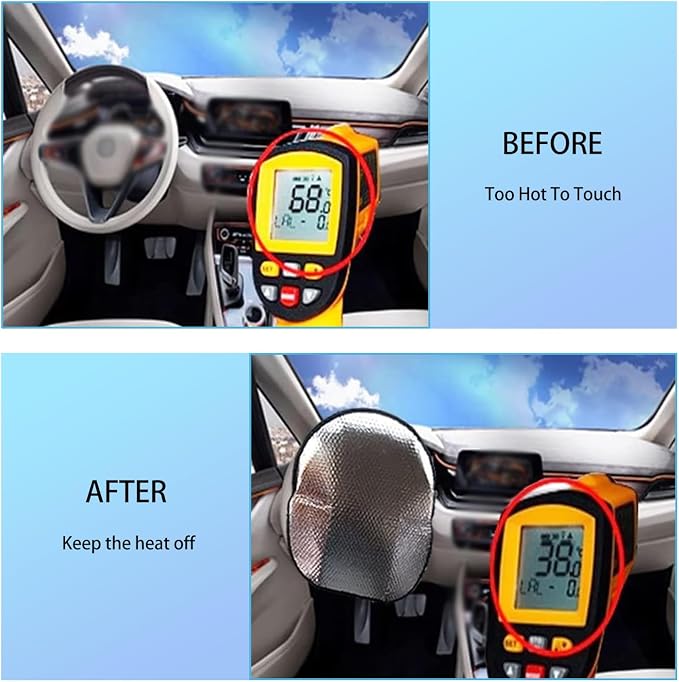 1 PC Car Steering Wheel Sunshade, Polyester Cloth-Wrapped Steering Wheel All-Inclusive Reflective Sun Protection Heat Shield, Decorative Accessories, Suitable for Cars, Trucks, SUVs (Silver)