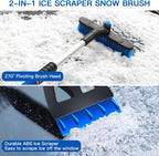 Ice Scrapers for Car Windshield, Upgraded 31 Inch Snow Scraper and Brush Combo Extendable 360° Pivoting Ice Snow Removal Tool for Car, Truck, SUV, Christmas(Blue)
